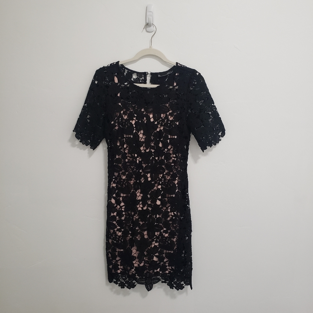 Chetta B Lace Black and Pink Slip Dress Sz 4